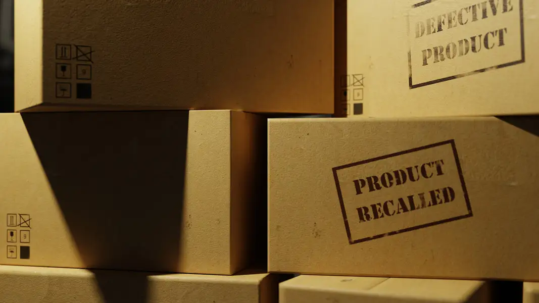 Boxes labeled "Product Recalled" and "Defective Product"