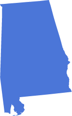 A blue icon in the shape of the US State of Alabama symbolizing pre-settlement funding in Alabama