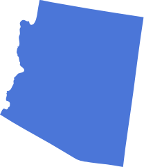A blue icon in the shape of the US State of Arizona symbolizing pre-settlement funding in Arizona
