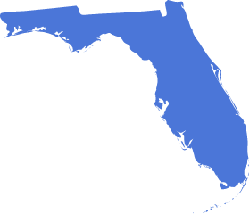 A blue icon in the shape of the US State of Florida symbolizing pre-settlement funding in Florida