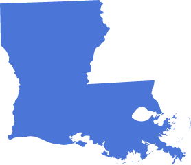 A blue icon in the shape of the US State of Louisiana symbolizing pre-settlement funding in Louisiana