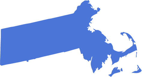 A blue icon in the shape of the US State of Massachusetts symbolizing pre-settlement funding in Massachusetts