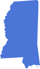 A blue icon in the shape of the US State of Mississippi symbolizing pre-settlement funding in Mississippi