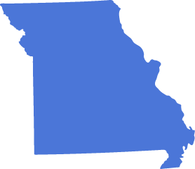 A blue icon in the shape of the US State of Missouri symbolizing pre-settlement funding in Missouri