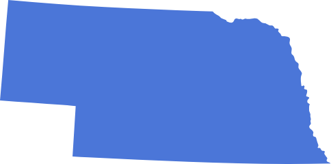 A blue icon in the shape of the US State of Nebraska symbolizing pre-settlement funding in Nebraska