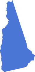 A blue icon in the shape of the US State of New Hampshire symbolizing pre-settlement funding in New Hampshire