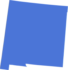 A blue icon in the shape of the US State of New Mexico symbolizing pre-settlement funding in New Mexico