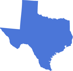 A blue icon in the shape of the US State of Texas symbolizing pre-settlement funding in Texas